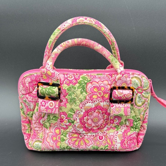 Vera Bradley Purse Pink and Green Floral Top Handle - Picture 4 of 11